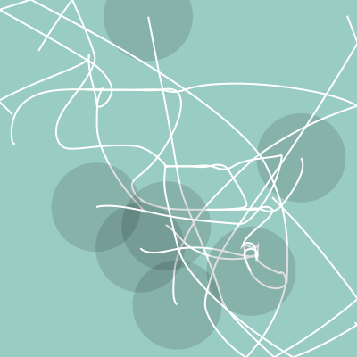 An abstract, procedurally generated image which looks busier when there are more words.